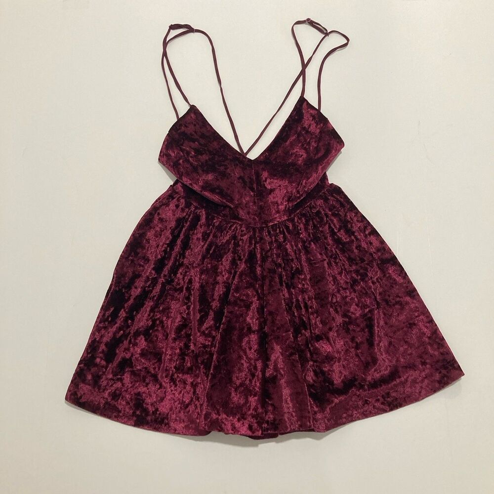 Sam Edelman Crushed Velvet Romper Burgundy Adjustable Straps V-Neck Mini